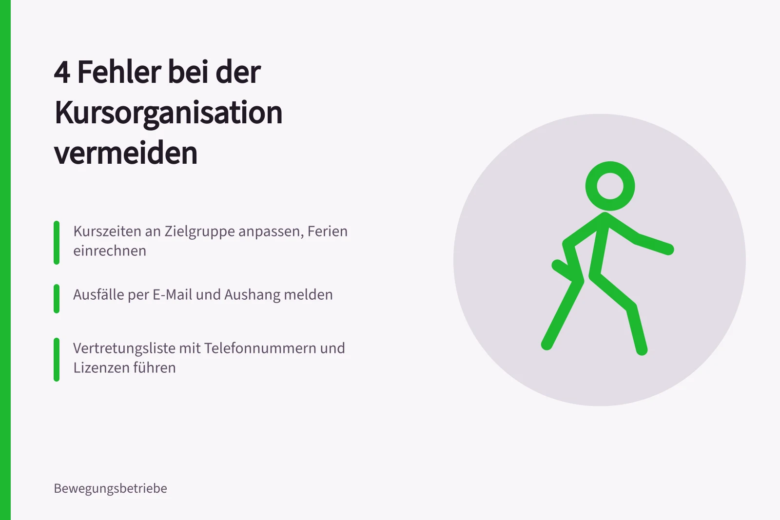 Kursorganisation: Zeiten, Kommunikation, Trainerreserve und Abrechnung prüfen