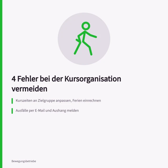 Kursorganisation: Zeiten, Kommunikation, Trainerreserve und Abrechnung prüfen. 4 Fehler bei der Kursorganisation vermeiden