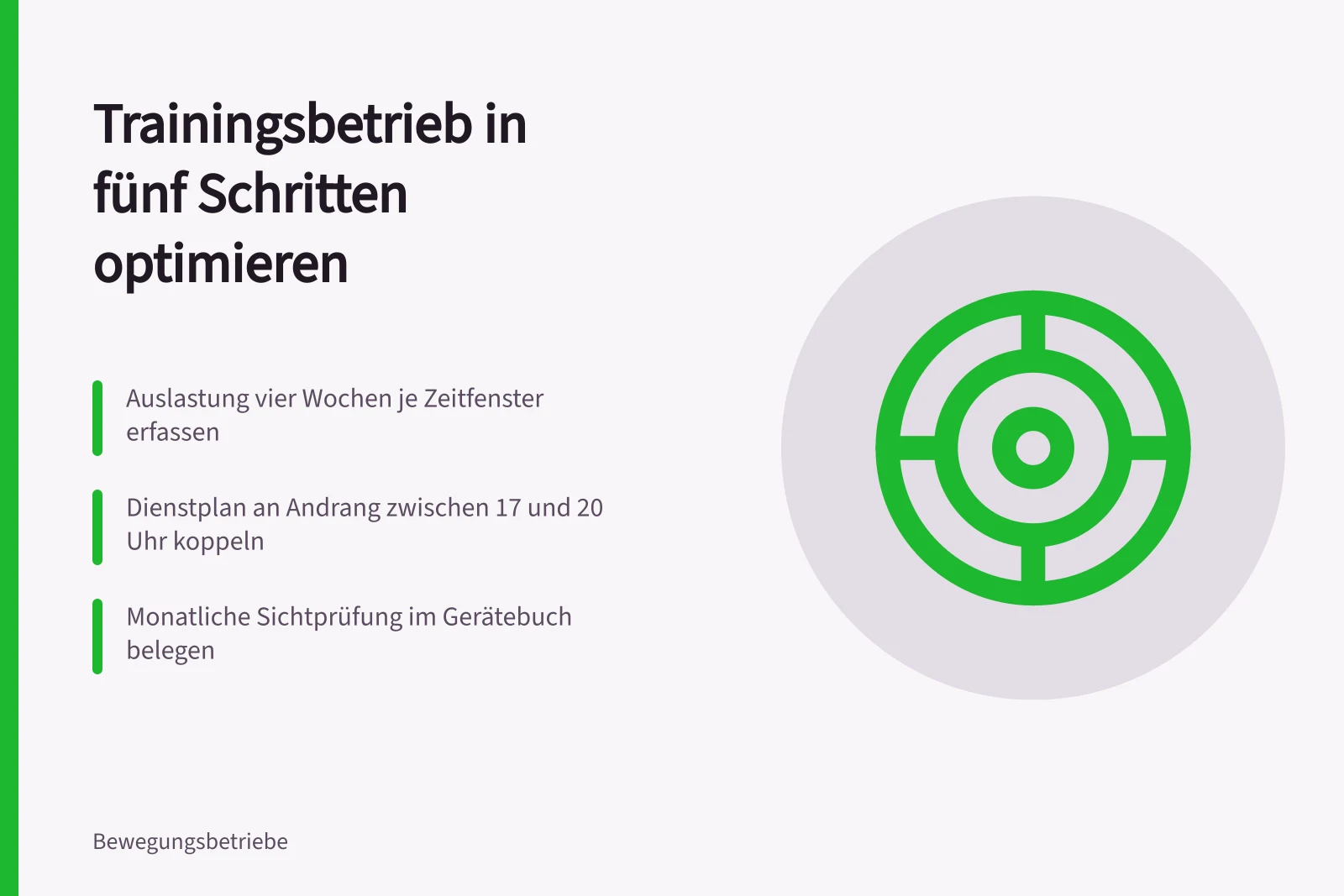 Karte zur Optimierung des Trainingsbetriebs mit fünf Schritten