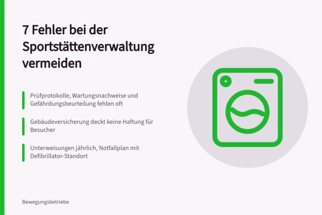 Checkliste zur Sportstättenverwaltung mit Prüffristen, Versicherung und Notfallplan. 7 Fehler bei der Sportstättenverwaltung vermeiden