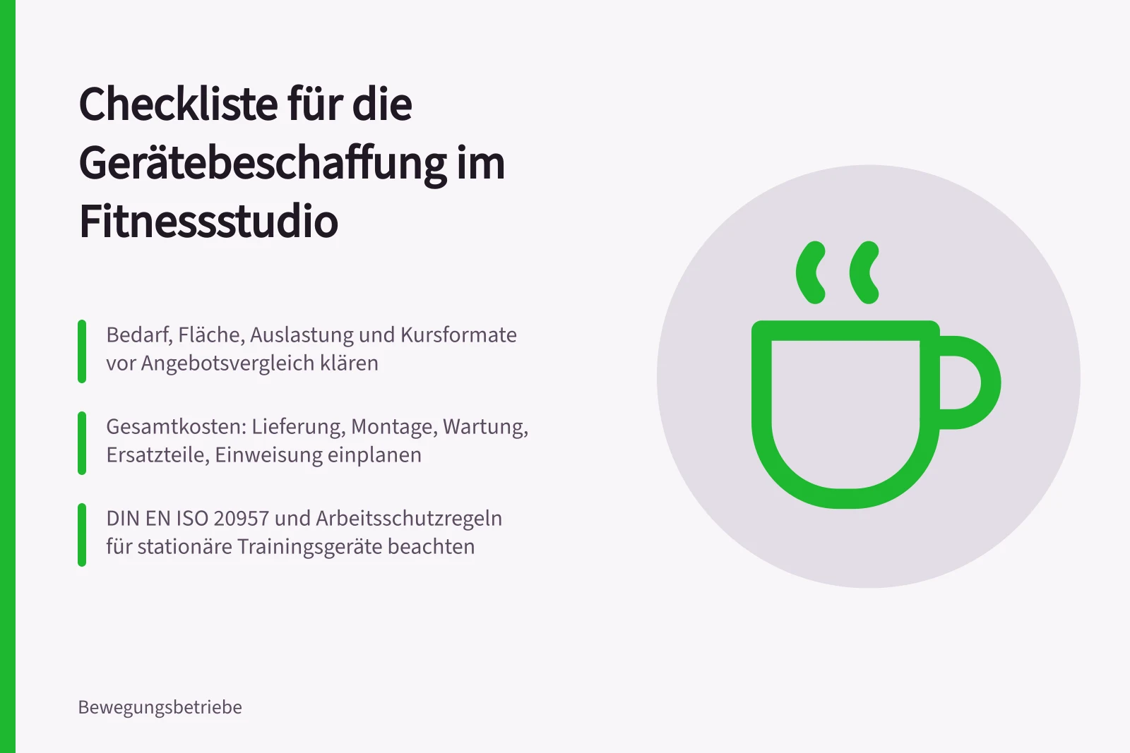 Checkliste zur Beschaffung von Fitnessgeräten mit Kosten, Normen und Anbietervergleich